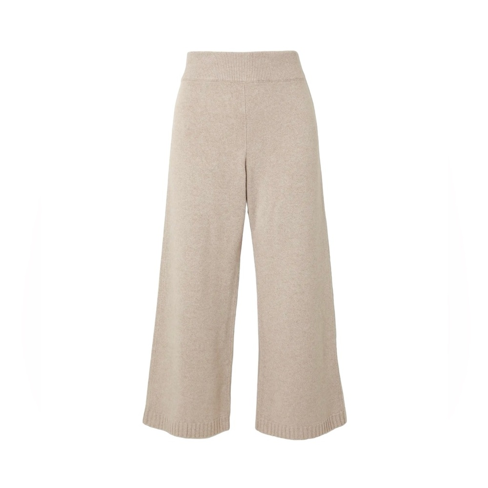 LESET Zoe Cropped Wool-Blend Wide-Leg Cozy Pants. Oatmeal Size XS #1009